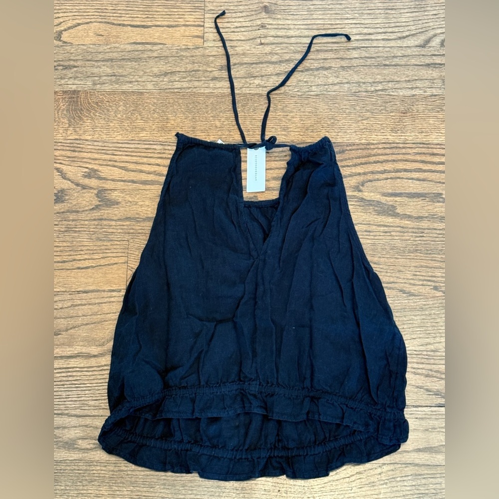 Pilcro Black Ruffled Halter Tank
